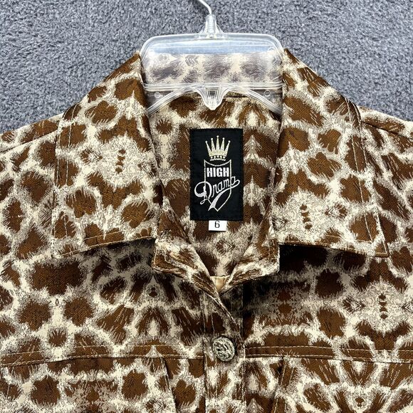 High Drama Vest Women 6 Brown Sleeveless Pockets Button Animal Print - Picture 3 of 16